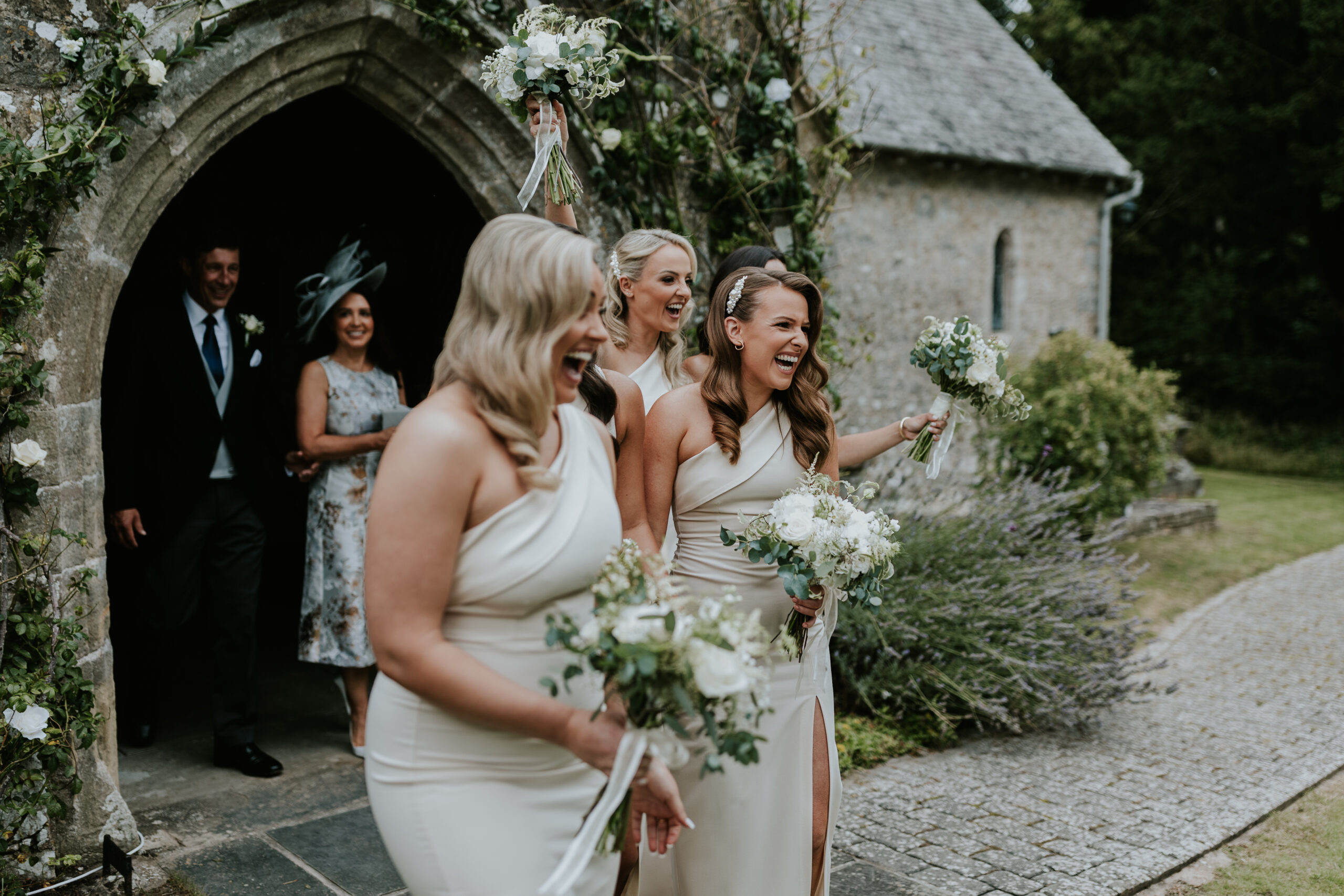 Bridesmaids laughing