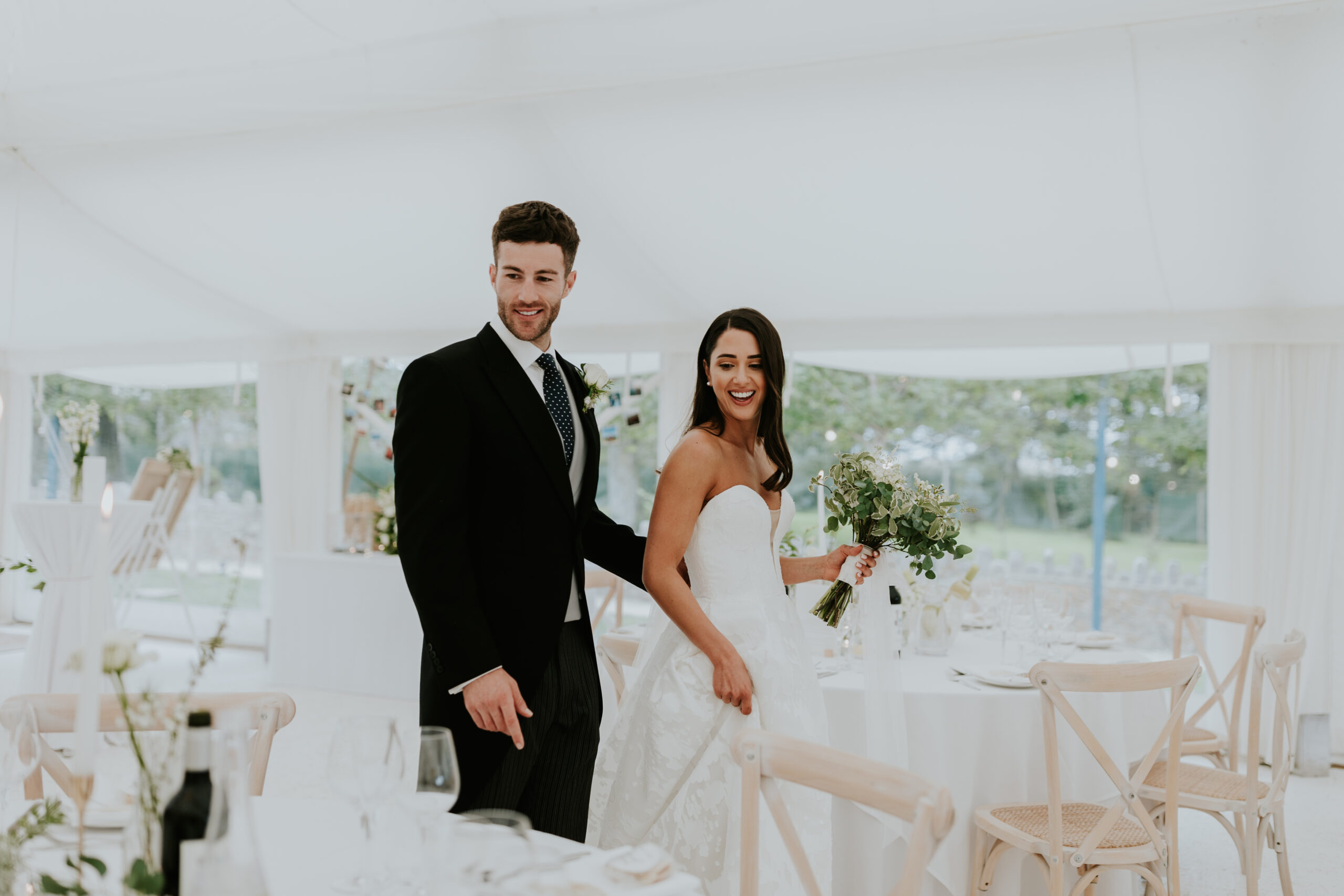 Bride and groom smiling